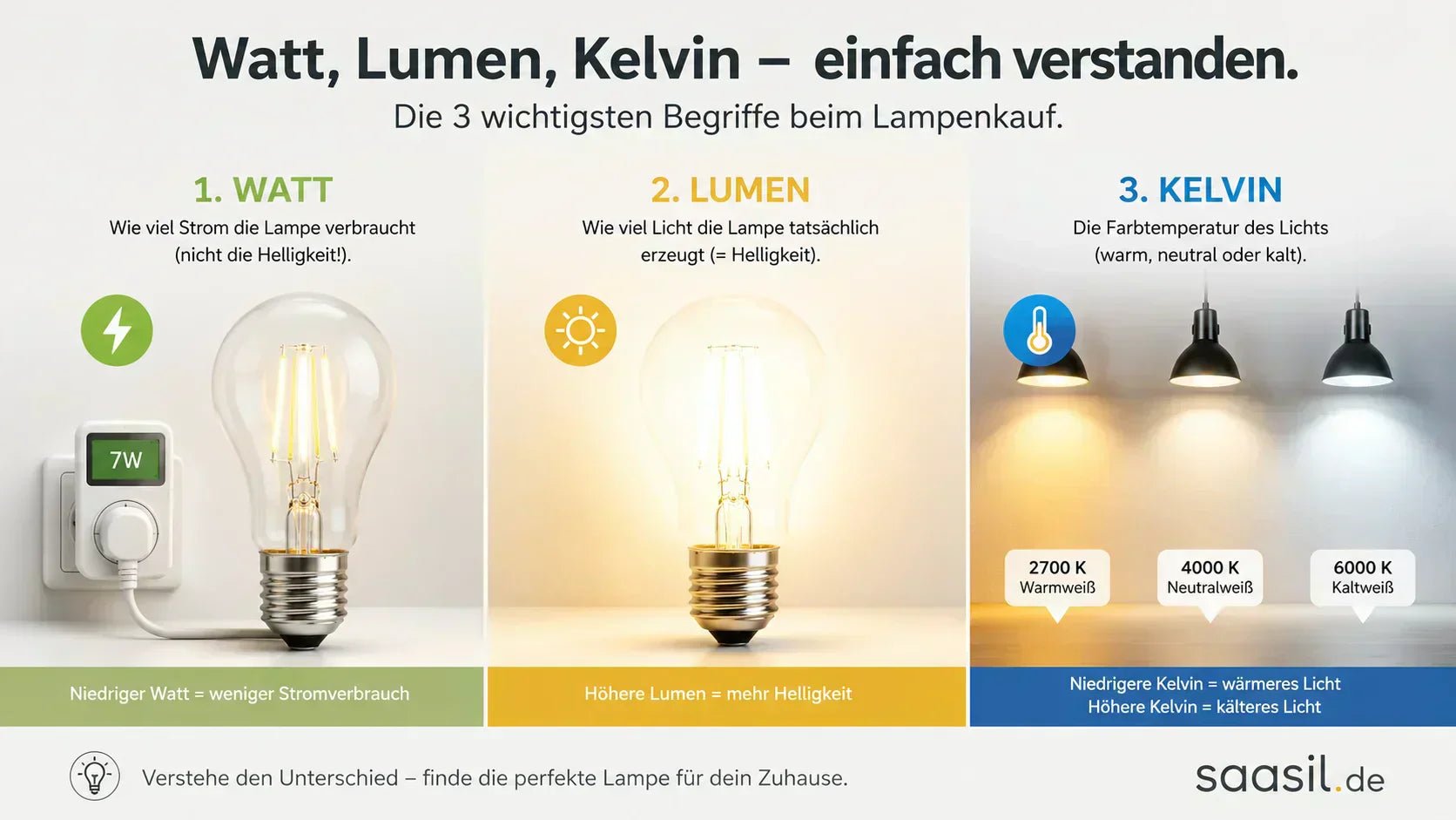 Was bedeutet Lumen, Watt und Kelvin?