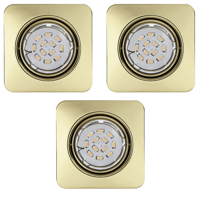 SET 3x LED Einbauleuchte PENETO GU10 5W gold messing eckig 68mm – Einbaustrahler IP20, schwenkbar, dimmbar, 68mm
