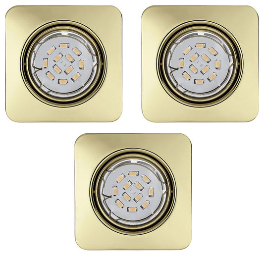 SET 3x LED Einbauleuchte PENETO GU10 5W gold messing eckig 68mm – Einbaustrahler IP20, schwenkbar, dimmbar, 68mm