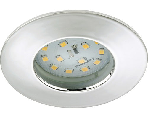 LED Einbauspot Chrom 5W rund IP44 warmweiß 60mm 230V ultra slim – Einbaustrahler IP44, dimmbar, 60mm