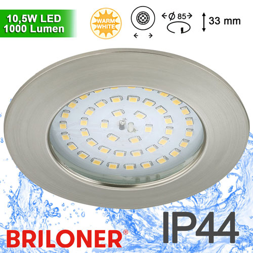 LED Power Spot Einbau 85mm 10,5W IP44 nickel matt – Einbaustrahler IP44, dimmbar, 85mm