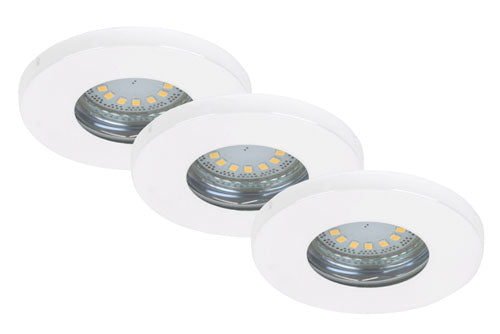 3x Einbauspots 68 mm weiß GU10 inkl. 5W LED IP44 – Einbaustrahler IP44, dimmbar, 68mm