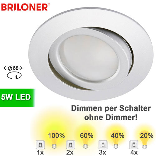 LED Einbauspot dimmbar per Schalter schwenkbar Alu 68 mm – Einbaustrahler IP23, schwenkbar, dimmbar, 68mm