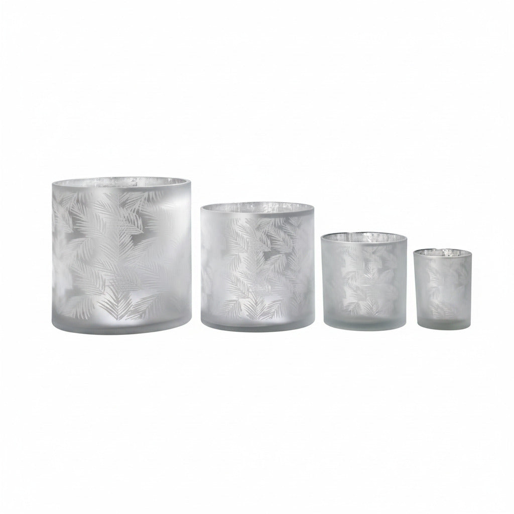 Vase Übertopf aus Glas hellgrau weiß silber mit Farn 20cm