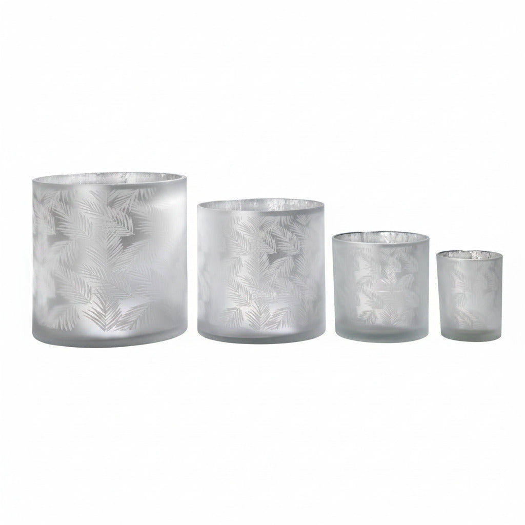 Vase Übertopf aus Glas hellgrau weiß silber mit Farn 24,5cm