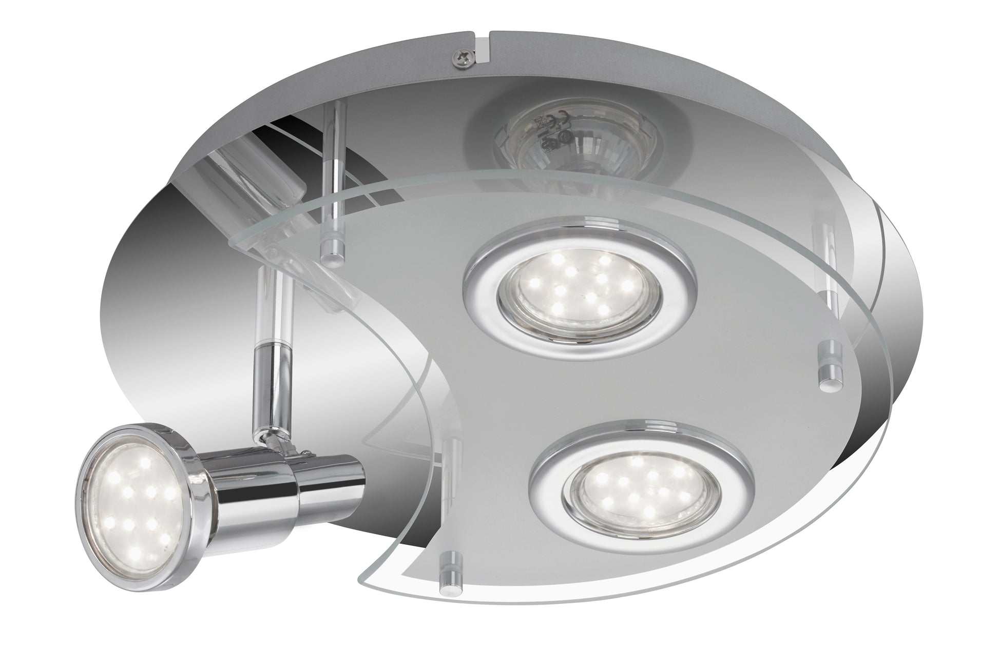 LED Deckenlampe 3x GU10 1x schwenkbar Glas matt Chrom Halbmond-Glas – Deckenleuchte dimmbar, GU10