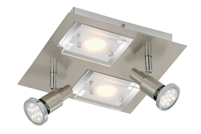 LED Deckenleuchte flach eckig COMBINATA 4flg nickel matt – Deckenleuchte dimmbar, GU10