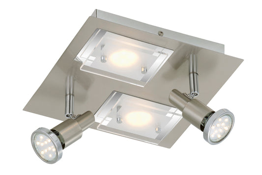 LED Deckenleuchte flach eckig COMBINATA 4flg nickel matt – Deckenleuchte dimmbar, GU10