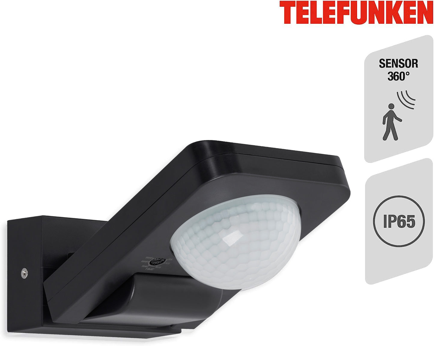 Bewegungsmelder für außen schwarz 20m Reichweite 360° IP65 Dauerlichtfunktion