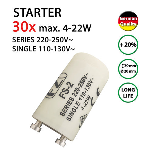 30 x Starter für Leuchtstoffröhren Leuchtstofflampen 4-22W – 22W