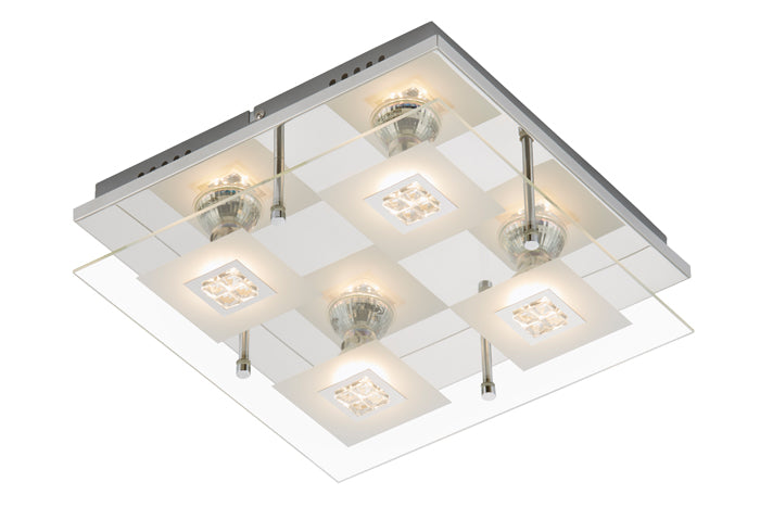 Eckige LED Deckenlampe Chrom mit Glas Glitzer inkl GU10 LED – Deckenleuchte dimmbar, GU10