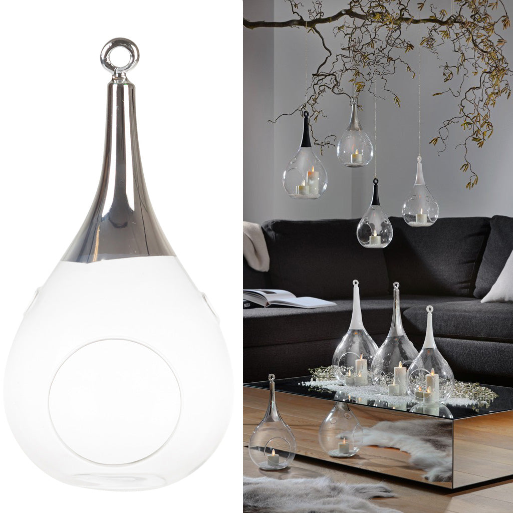 Taura Chrom silber klein Windlicht zum aufhängen Glas Hängedekoration