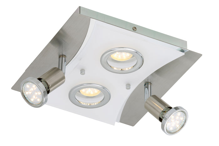 LED Deckenleuchte eckig mit Strahlern RIPOSO 4flg nickel matt – Deckenleuchte dimmbar, GU10