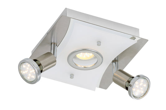 LED Deckenleuchte eckig mit Strahlern RIPOSO 3flg nickel matt – Deckenleuchte dimmbar, GU10