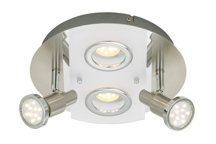 LED Deckenleuchte rund mit Strahlern RIPOSO 4flg nickel matt – Deckenleuchte dimmbar, GU10