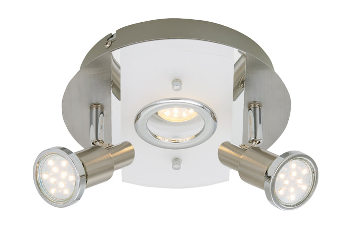 LED Deckenleuchte rund mit Strahlern RIPOSO 3flg nickel matt – Deckenleuchte dimmbar, GU10