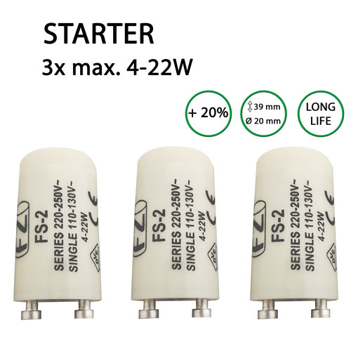 3x Starter für Leuchtstoffröhren Leuchtstofflampen 4-22W – 22W