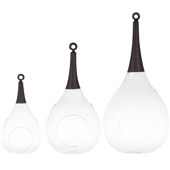 3er Set Taura schwarz Windlicht zum aufhängen Glas Hängedekoration mundgeblasen, handbemalt