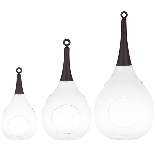 3er Set Taura schwarz Windlicht zum aufhängen Glas Hängedekoration mundgeblasen, handbemalt