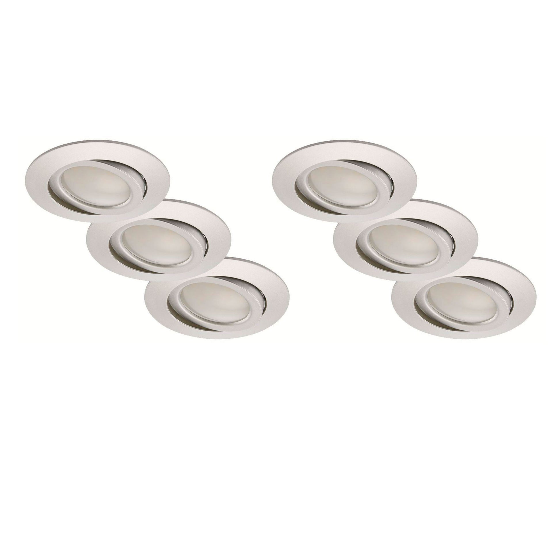 6x LED Einbauspot dimmbar per Schalter schwenkbar Alu 68mm – Einbaustrahler IP23, schwenkbar, dimmbar, 68mm