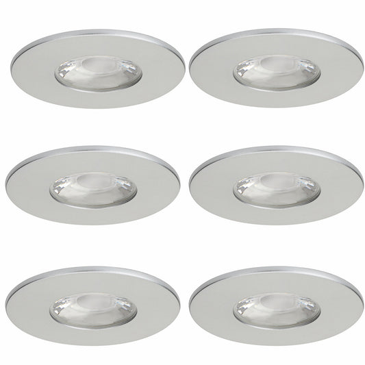 6x MD-881 silber LED Einbauspot dimmbar 4,5W 70mm warmweiß IP44 – Einbaustrahler IP44, dimmbar, 70mm