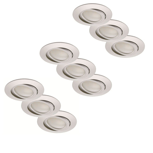 9x LED Einbauspot dimmbar per Schalter schwenkbar Alu 68mm – Einbaustrahler IP23, schwenkbar, dimmbar, 68mm