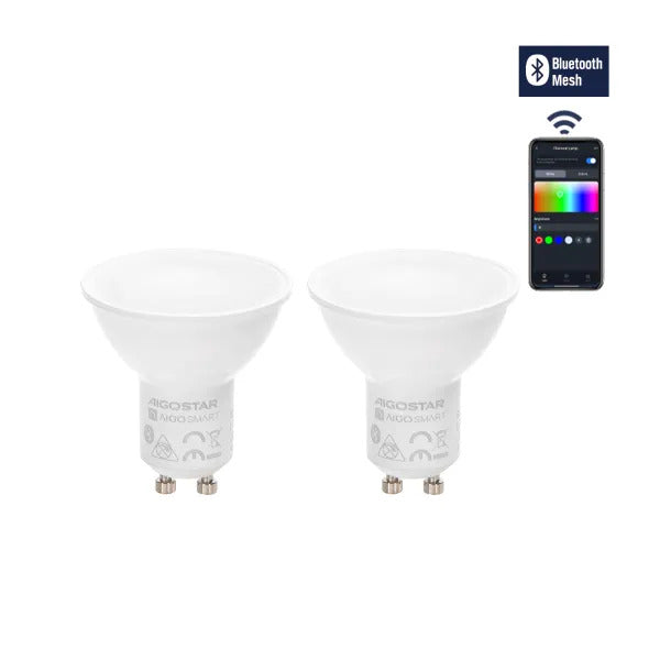Smart GU10 LED RGB+CCT 6.5W (2er-Set) mit Fernbedienung & Bluetooth Mesh – dimmbar, App & Sprachsteuerung, 555lm