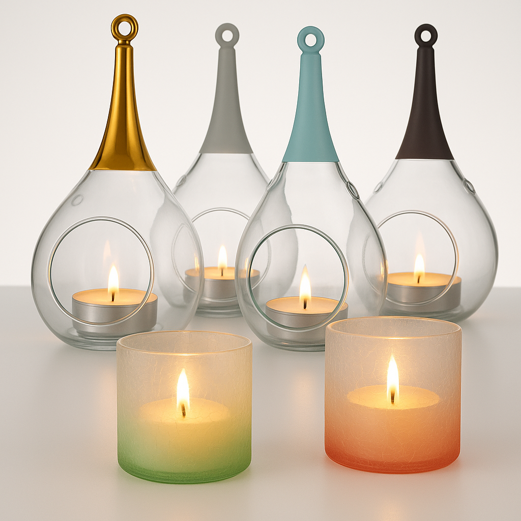 Windlicht Mundgeblasen Taura und Teelichthalter mit Kerzen