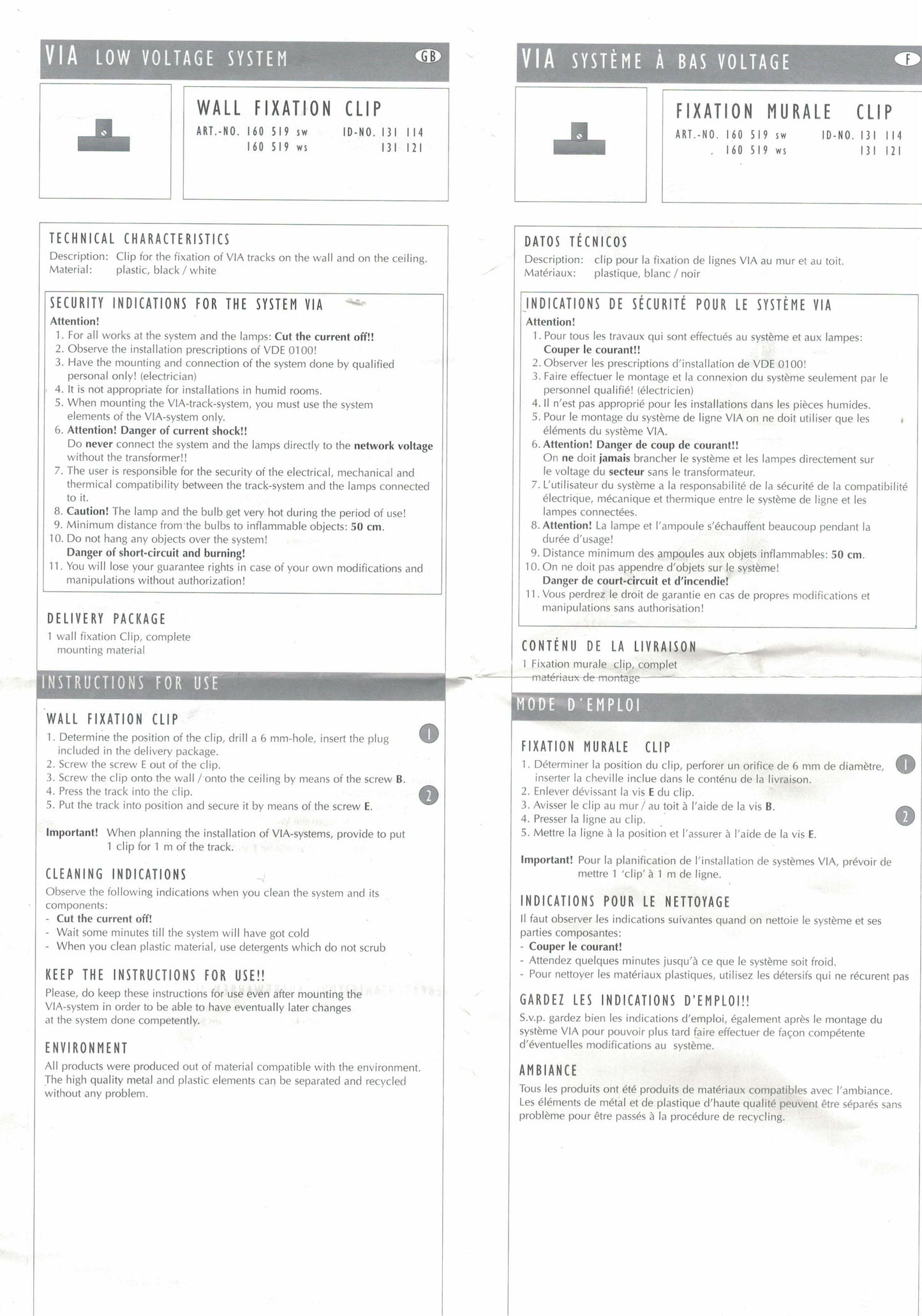 bruck lichtsysteme montageanweisung Deckenbefestigung Wandhalter Schiene Schienensystem 12V VIA Bruck Clips 160 519 ws