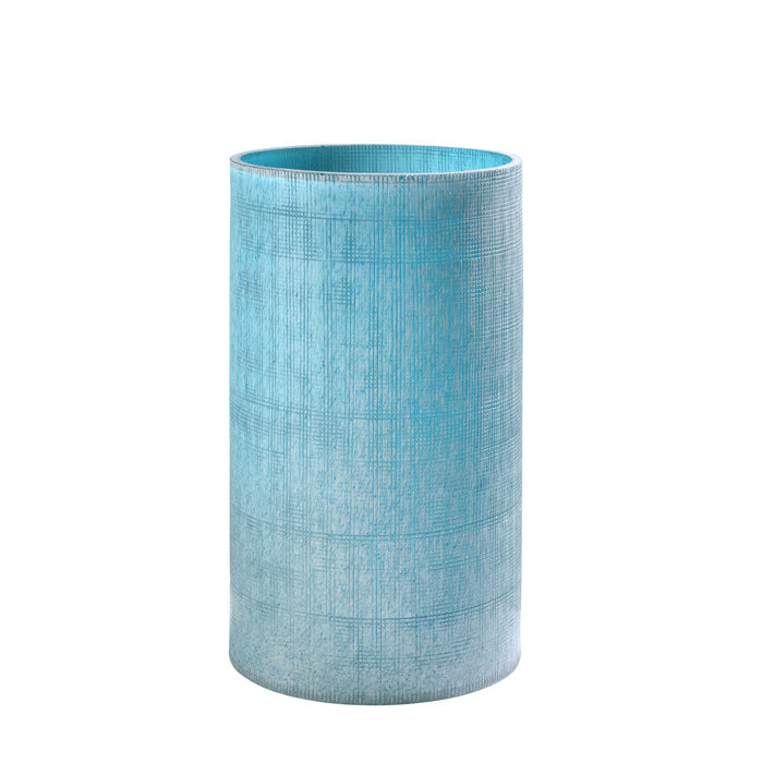 Blumenvase blau Vintage-Optik strukturiertes Glas mundgeblasen 14,5x25,5cm mundgeblasen, Handwerkskunst