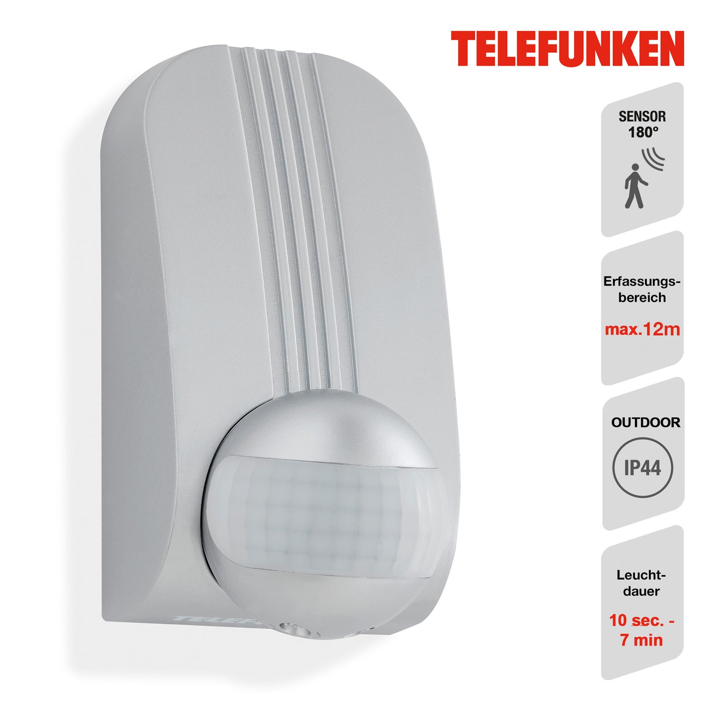 Bewegungsmelder für Eckmontage silber Reichweite 12m 180° IP44