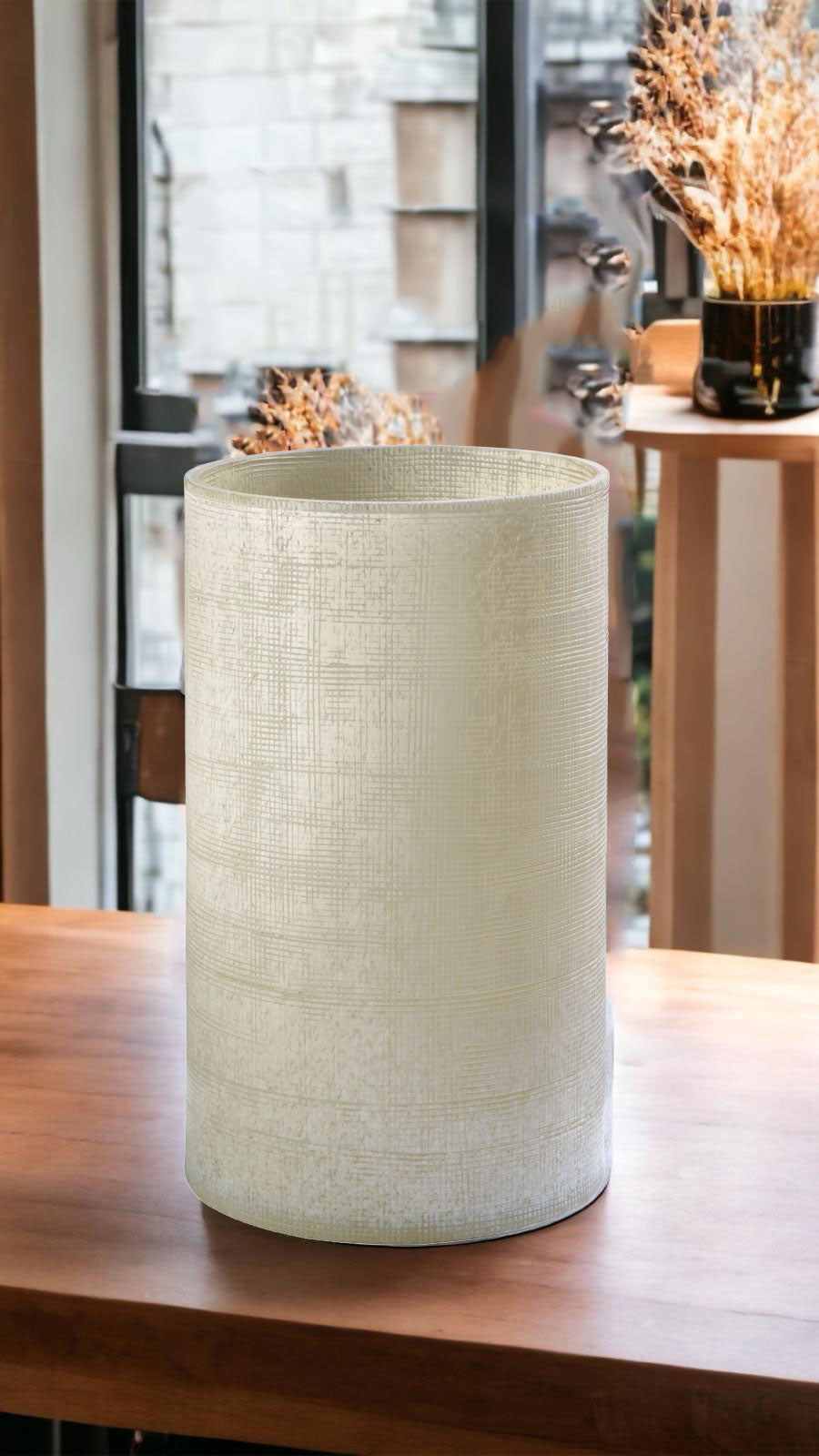 Blumenvase beige Vintage-Optik strukturiertes Glas mundgeblasen 14,5x25,5cm