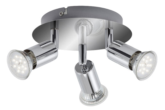 Runder Deckenstrahler 3-flammig Chrom inkl LED GU10 3W – Strahler / Spotbeleuchtung