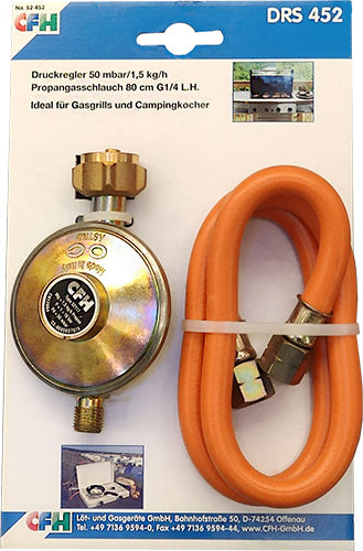 Druckregler Set 50 mbar/1,5kg/h Propangasschlauch 80 cm