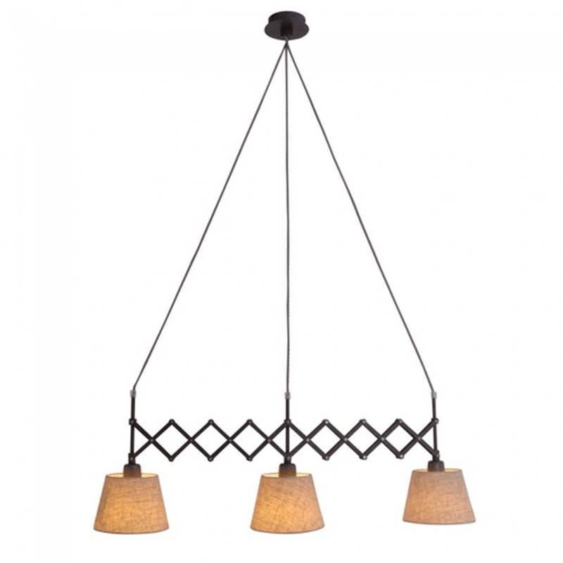 Esstischlampe mit Scherenarm 3flg Breite verstellbar Stoffschirme beige – Pendelleuchte E27