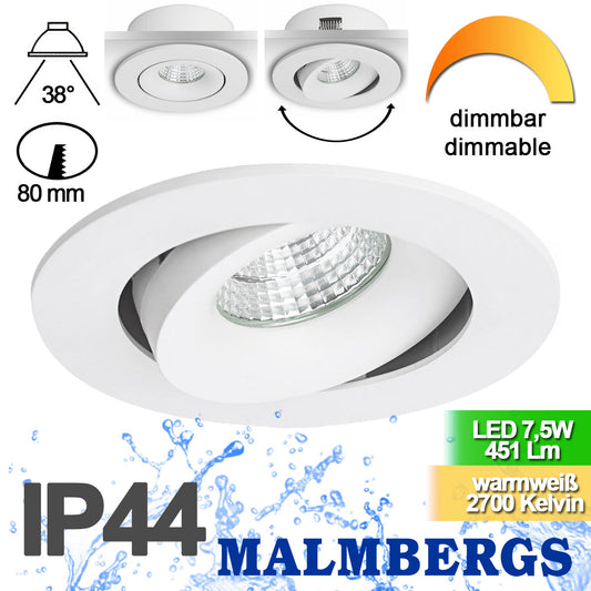 LED Spot mit breiten Rahmen 80mm 7.5W dimmbar weiß IP44 MD-70 – Einbaustrahler IP44, schwenkbar, dimmbar, 80mm