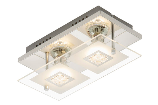 LED Wand- & Deckenleuchte TELL mit Glas Chrom glänzend 2flg rechteckig – Deckenleuchte dimmbar, GU10