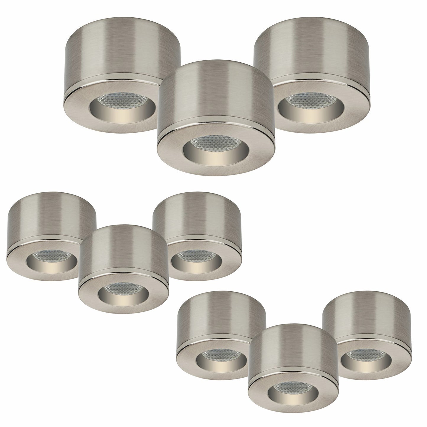 Malmbergs MD-29 LED Kit satin 9er Set LED Spots Einbau & Aufbau dimmbar Alu IP44 36mm – Einbaustrahler IP44, dimmbar, 36mm