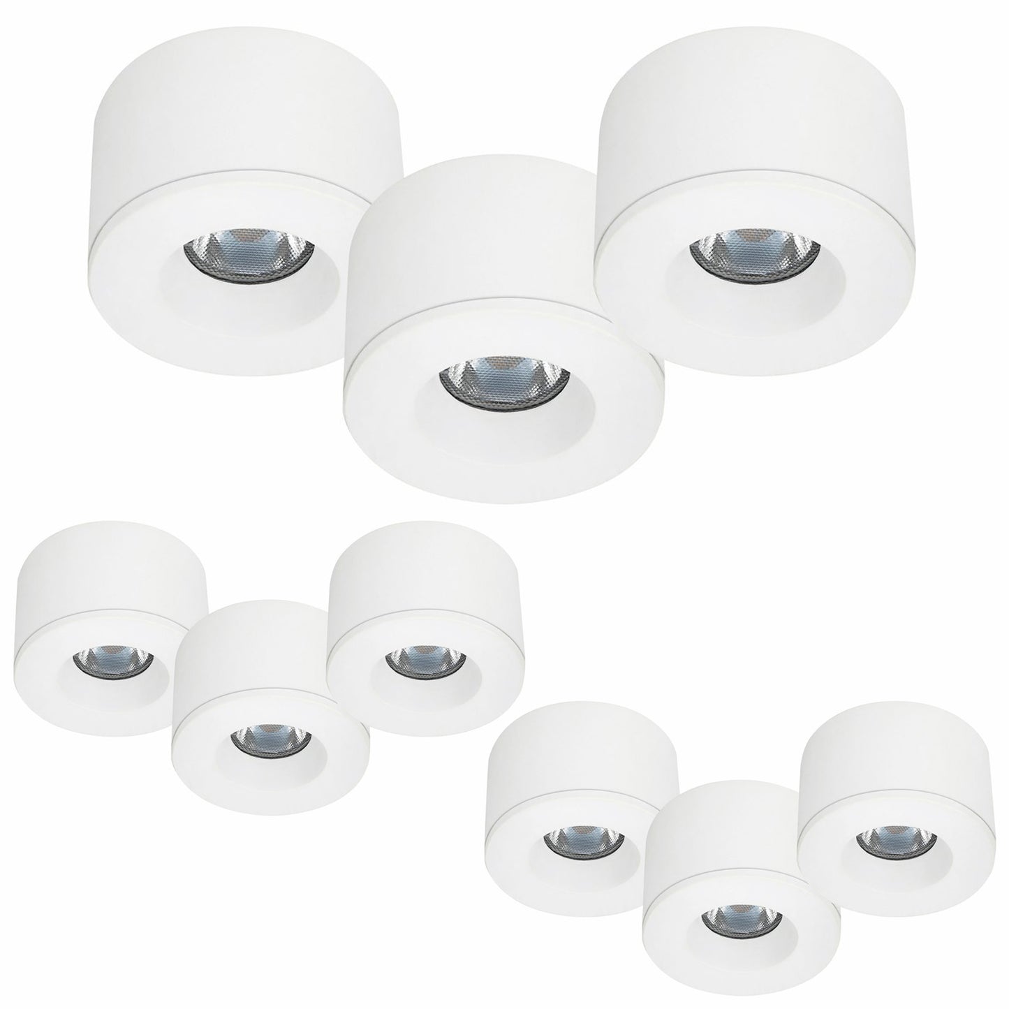 9er Set LED Spots Einbau & Aufbau dimmbar weiß IP44 55mm MD-31 – Einbaustrahler IP44, dimmbar, 55mm