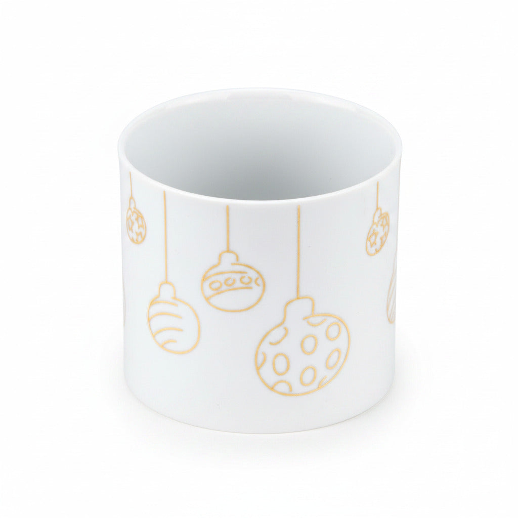 Porzellan Teelichtglas Weihnachten Weiß Gold mit Kugeln 4567 – Vase / Glasvase / Deko-Vase – stilvolles Wohnaccessoire & Deko