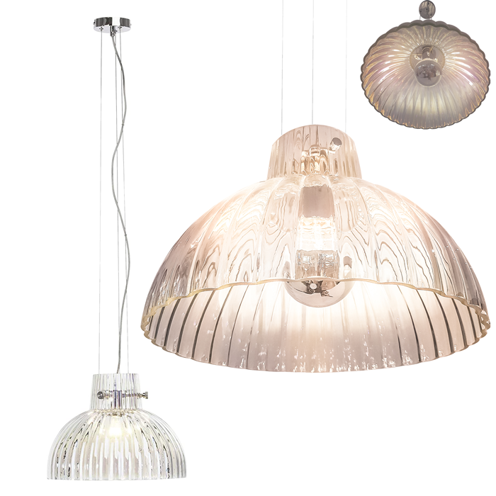 Pendelleuchte Titanic Glas klar mit Perlmutt-Effekt – Pendelleuchte E27