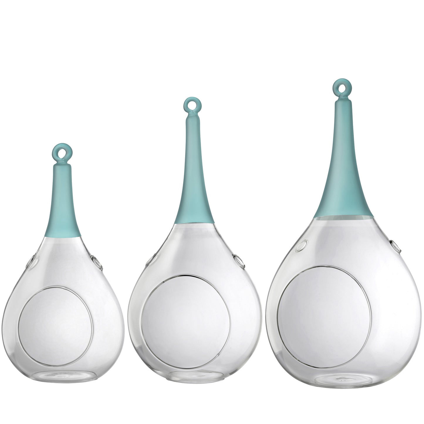 3er Set Taura blau Windlicht zum aufhängen Glas Hängedekoration mundgeblasen, handbemalt