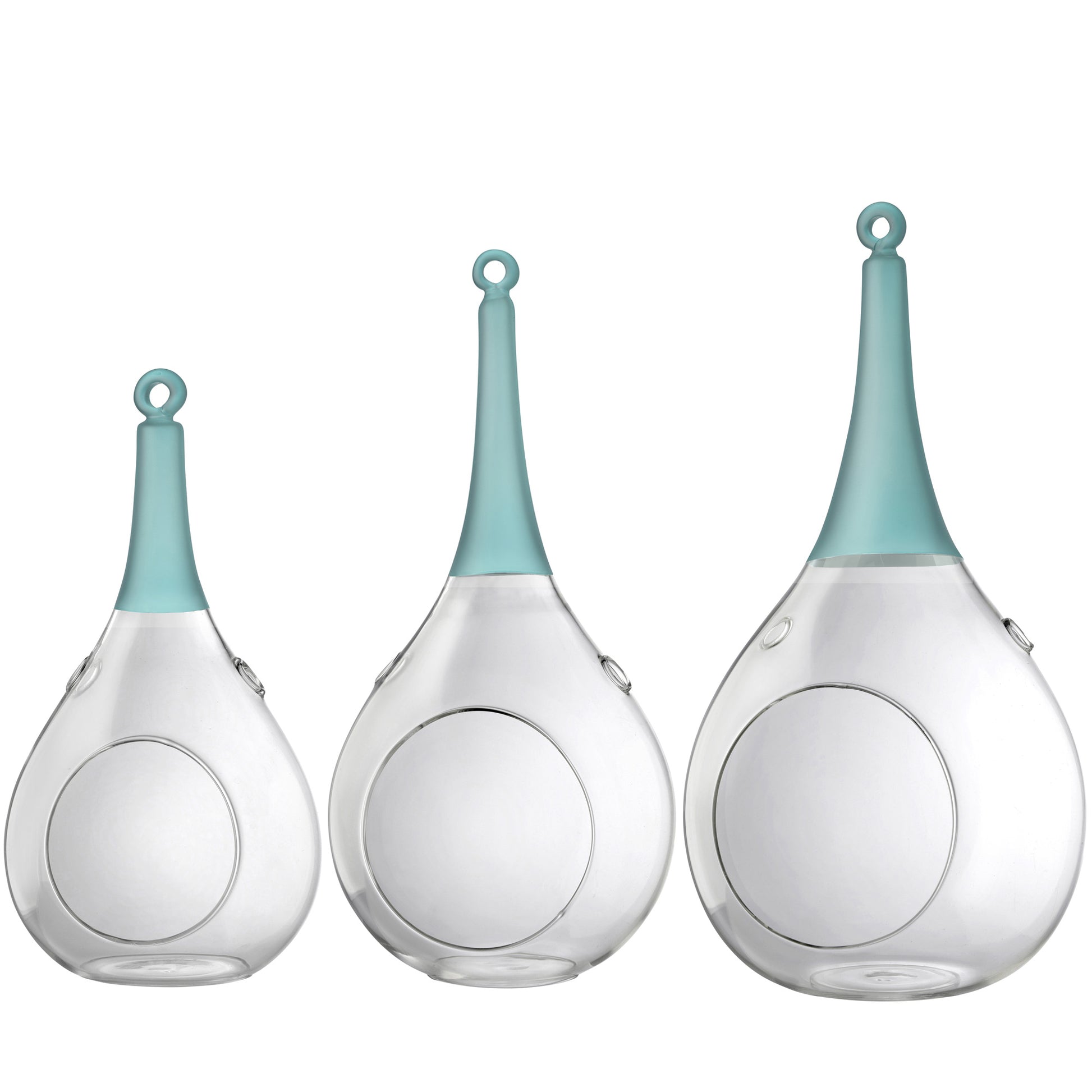 3er Set Taura blau Windlicht zum aufhängen Glas Hängedekoration mundgeblasen, handbemalt