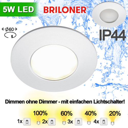 LED Einbauspot dimmbar per Schalter ohne Dimmer Alu IP44 – Einbaustrahler IP44, dimmbar, 30mm
