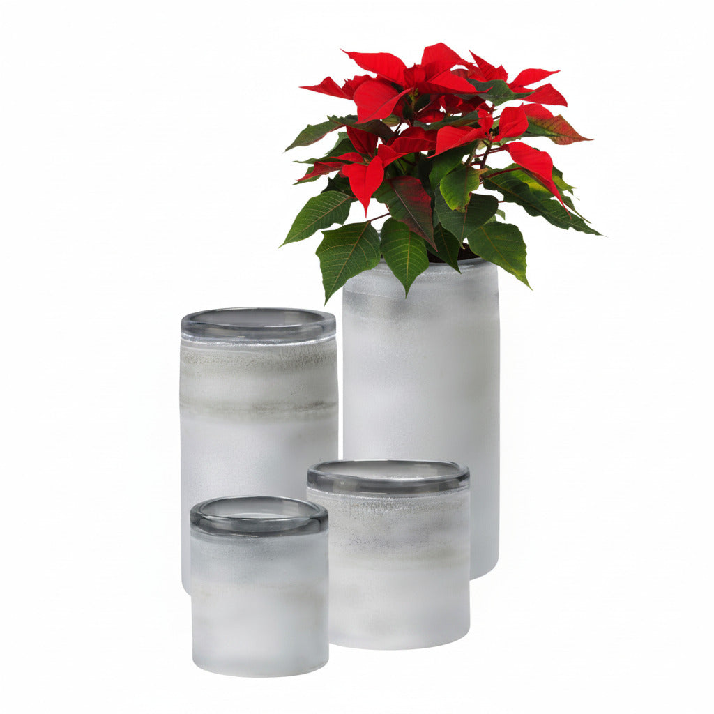Gefrostete Blumenvase Windlicht aus Glas weiß XL