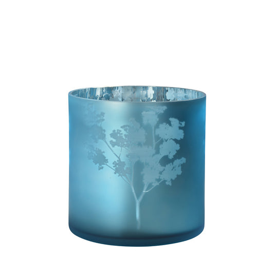 Vase Übertopf aus Glas blau silber mit Blumen 20cm Glas