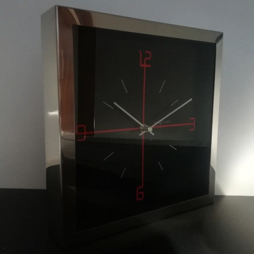 Wanduhr chrom Küchenuhr eckig schwarz Nextime 2731zw