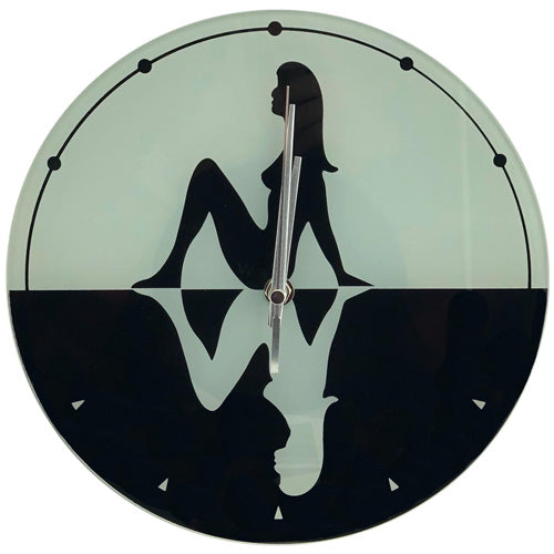 Fashion Wanduhr aus Glas schwarz weiß sexy Frau