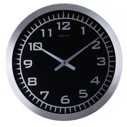 Wanduhr Schwarz Aluminium Bahnhofsuhr ؘ25cm Blacky NeXtime