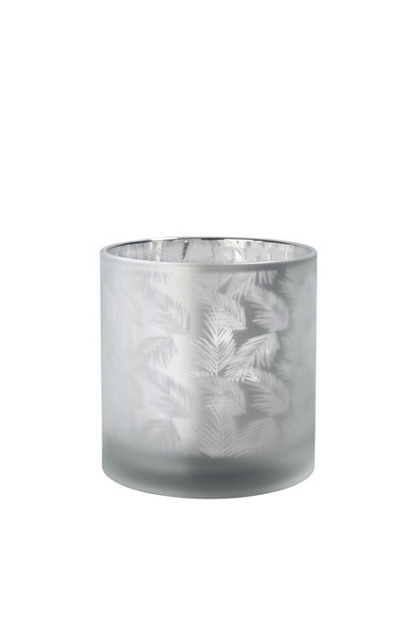 Windlicht Vase aus Glas weiß silber mit Farn 15cm Glas